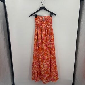 Dokotoo Floral Strapless Maxi Dress Small Orange Pink Yellow Boho NEW
